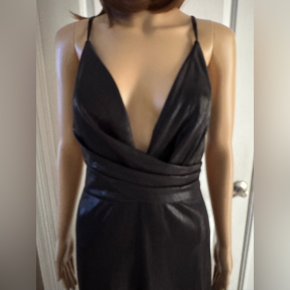 Mac Duggal Black V-Neck Midi Slip Dress - Picture 5 of 16
